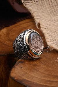 انگشتر مردانه نقره و سنگ کهربا کد.1042