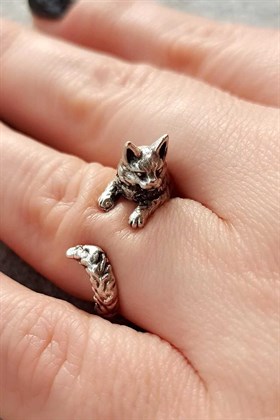 انگشتر زنانه با روکش نقره طرح گربه Fildişi Aksesuar کد.1052